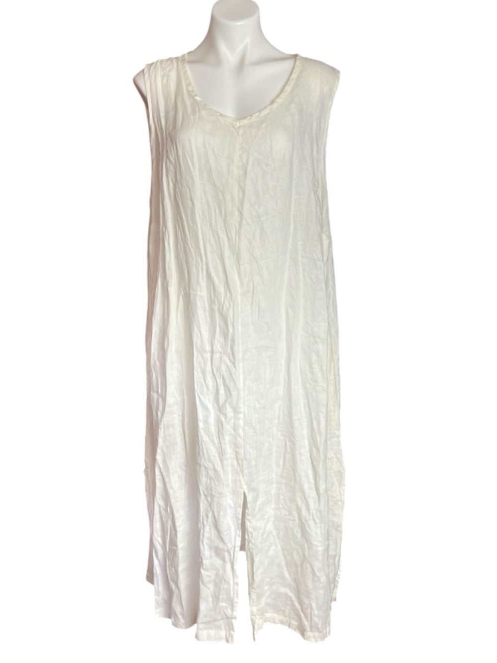 Flax Semi Sheer White 100% Linen Oversized Lagenlook Maxi Dress Sz 1G EUC